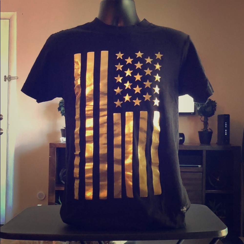 Black T-shirt with metallic American Flag